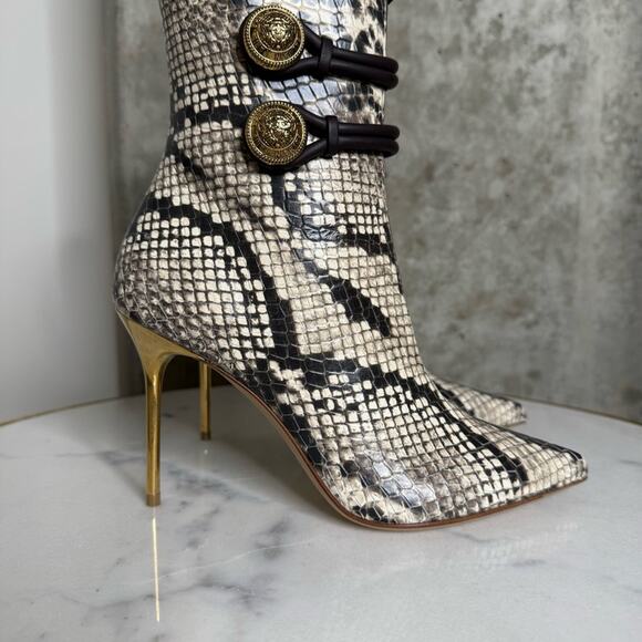 BALMAIN Alma Snake-Effect Leather Ankle Boots - Picture 4 of 17